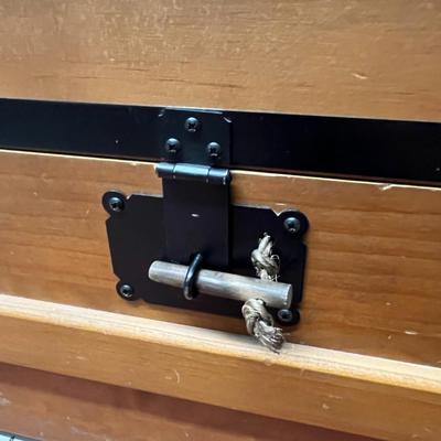 Sale Photo Thumbnail #546: Solid Wood Chest with locking front latch and rope lid support.