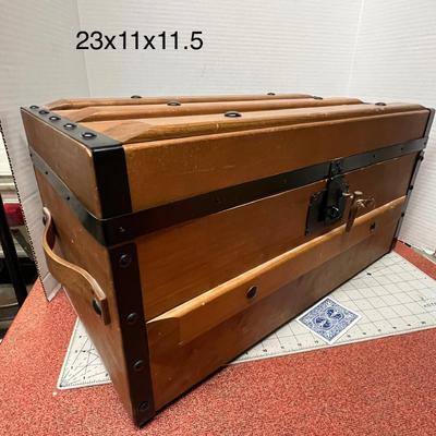 Sale Photo Thumbnail #540: Solid Wood Chest with locking front latch and rope lid support.