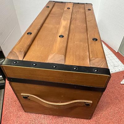 Sale Photo Thumbnail #547: Solid Wood Chest with locking front latch and rope lid support.