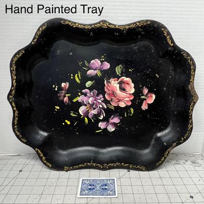 Sale Photo Thumbnail #549: Floral on Black Metal with Gold Scrollwork.