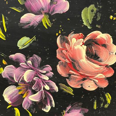 Sale Photo Thumbnail #550: Floral on Black Metal with Gold Scrollwork.