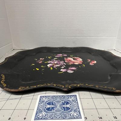 Sale Photo Thumbnail #552: Floral on Black Metal with Gold Scrollwork.