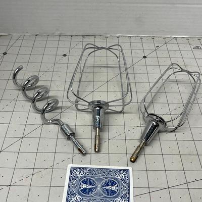 Sale Photo Thumbnail #576: 2 Chrome Wire Whisk Beaters and 1 Chrome Spiral Dough Hook.
