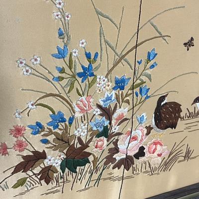 Sale Photo Thumbnail #624: Floral & Quail Scene on Gold Background.