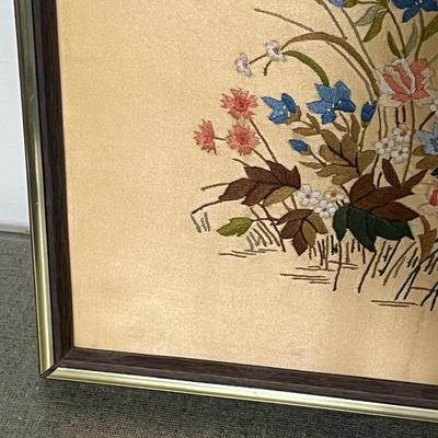 Sale Photo Thumbnail #627: Floral & Quail Scene on Gold Background.