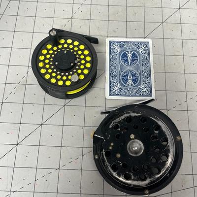 Sale Photo Thumbnail #737: Two vintage fly fishing reels, durable aluminum, made in USA.