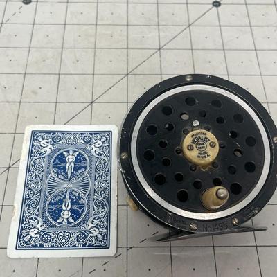 Sale Photo Thumbnail #736: Two vintage fly fishing reels, durable aluminum, made in USA.