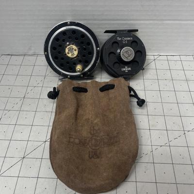 Sale Photo Thumbnail #739: Two vintage fly fishing reels, durable aluminum, made in USA.