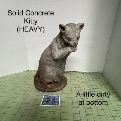 Sale Photo Thumbnail #761: Heavy concrete cat sculpture, slightly dirty base, durable garden décor.