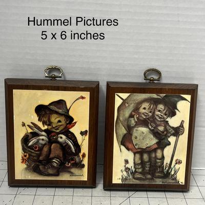 Sale Photo Thumbnail #898: Vintage Hummel prints in wood frames, charming collectible home decor.