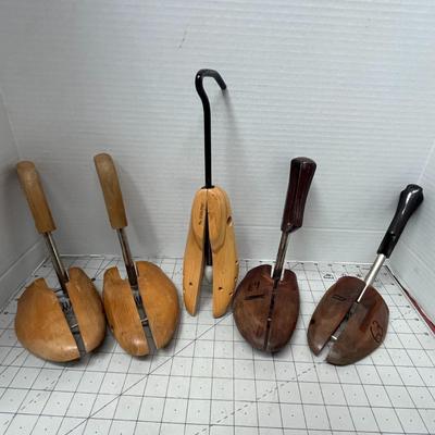 Sale Photo Thumbnail #914: Vintage Rochester wooden shoe trees, brushes, and leather care set.