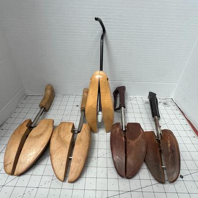 Sale Photo Thumbnail #915: Vintage Rochester wooden shoe trees, brushes, and leather care set.