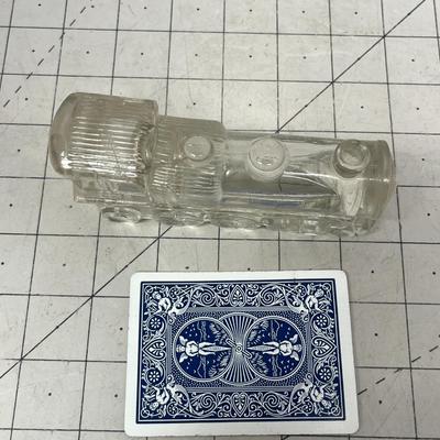Sale Photo Thumbnail #938: Decorative clear glass train engine collectible, perfect vintage display piece.