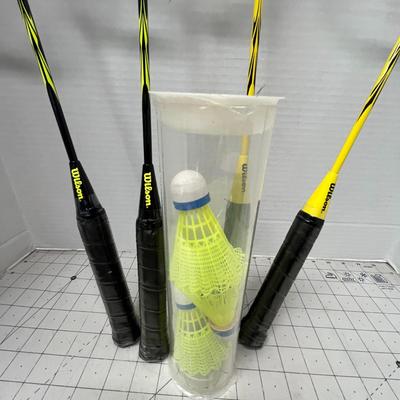 Sale Photo Thumbnail #947: Includes 4 rackets, birdies, poles, carrying case, missing net.
