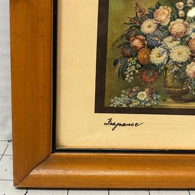 Sale Photo Thumbnail #969: Pair of vintage floral prints framed in natural wood.
