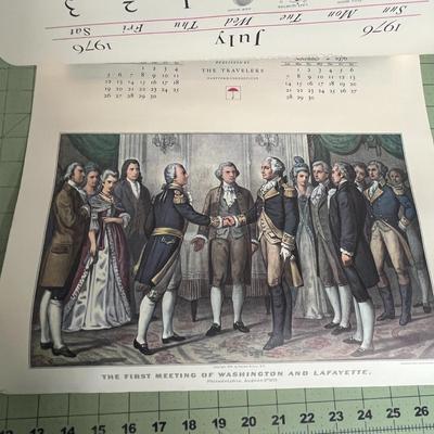 Sale Photo Thumbnail #979: 1976 calendar featuring Currier & Ives art, historical collectible.