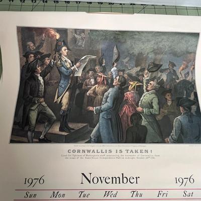 Sale Photo Thumbnail #980: 1976 calendar featuring Currier & Ives art, historical collectible.