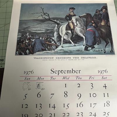 Sale Photo Thumbnail #985: 1976 calendar featuring Currier & Ives art, historical collectible.