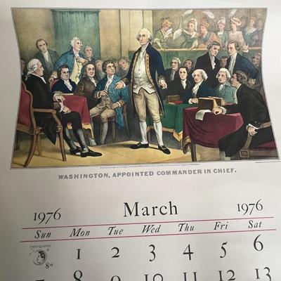 Sale Photo Thumbnail #982: 1976 calendar featuring Currier & Ives art, historical collectible.
