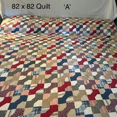 Sale Photo Thumbnail #1015: Colorful hand-tied quilt with classic geometric patterns