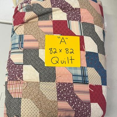 Sale Photo Thumbnail #1013: Colorful hand-tied quilt with classic geometric patterns