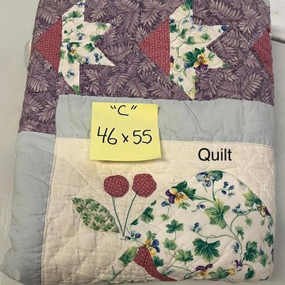 Sale Photo Thumbnail #1056: Handmade quilt with floral blocks and appliqué accents