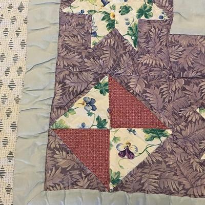 Sale Photo Thumbnail #1060: Handmade quilt with floral blocks and appliqué accents