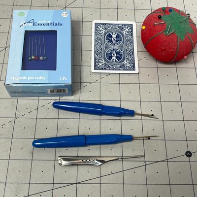 Sale Photo Thumbnail #1113: Includes hoops, seam rippers, pincushion, needles, magnetic box