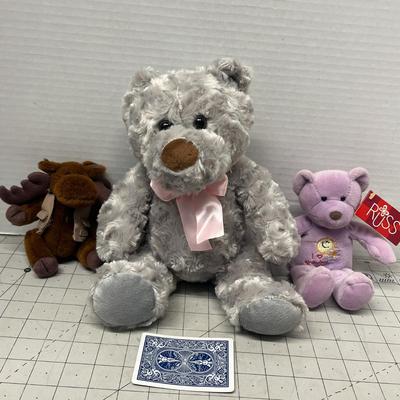 Sale Photo Thumbnail #1267: Gray bear, moose, Russ purple teddy included