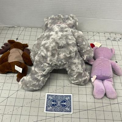 Sale Photo Thumbnail #1268: Gray bear, moose, Russ purple teddy included