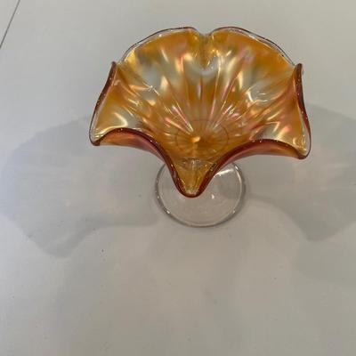 Marigold Carnival Glass compote