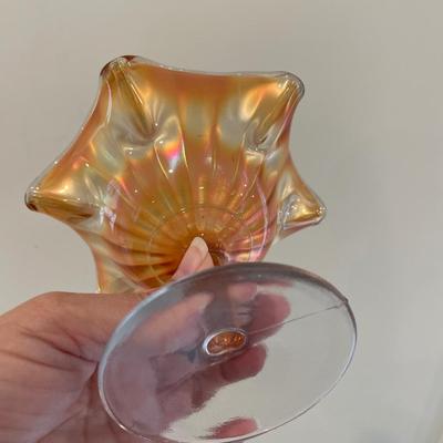 Marigold Carnival Glass compote