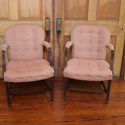 Pair of Vintage Upholstered Armchairs with Wood Frames