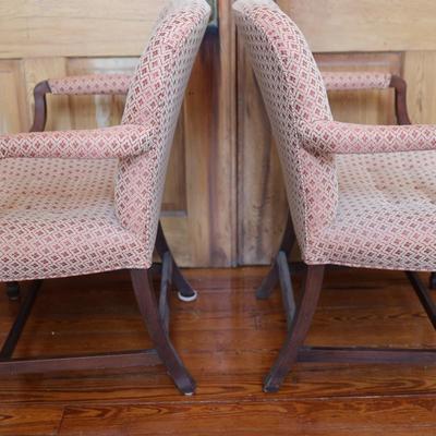 Pair of Vintage Upholstered Armchairs with Wood Frames