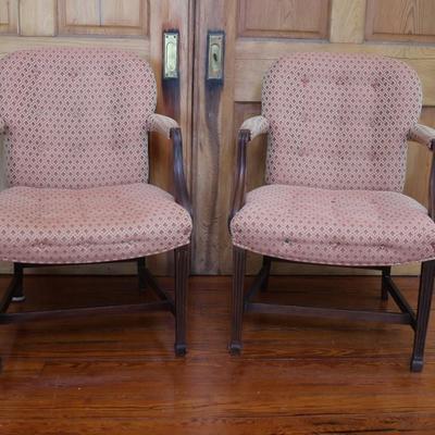 Pair of Vintage Upholstered Armchairs with Wood Frames