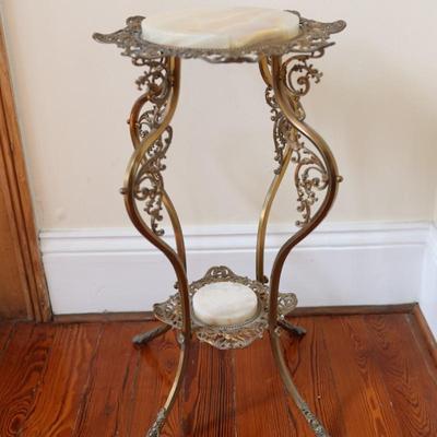 Vintage Brass & Onyx Plant Stand Table