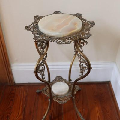 Vintage Brass & Onyx Plant Stand Table