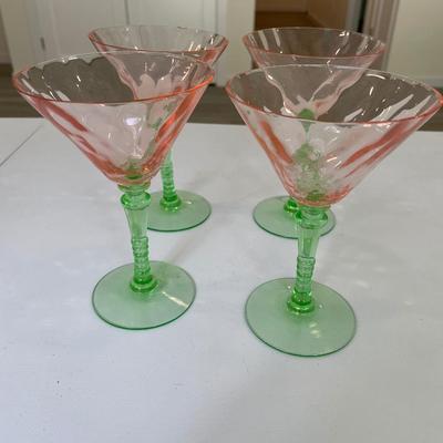 4 Vintage Watermelon Martini Glasses As-Is
