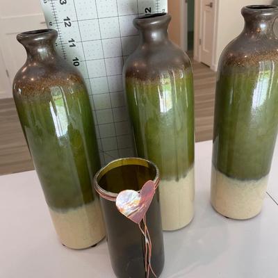 Green/Cream ceramic Vases and glass vase