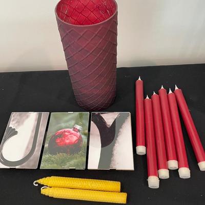 “Joy” Sign, Red battery operated candles, Beeswax candles