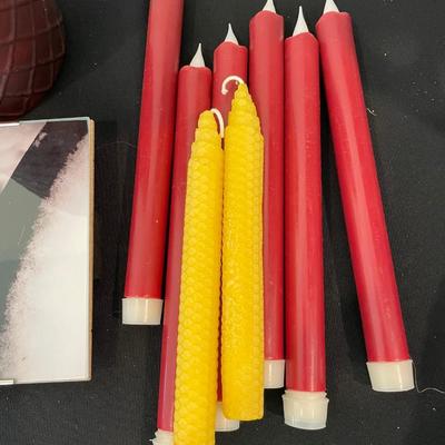 “Joy” Sign, Red battery operated candles, Beeswax candles