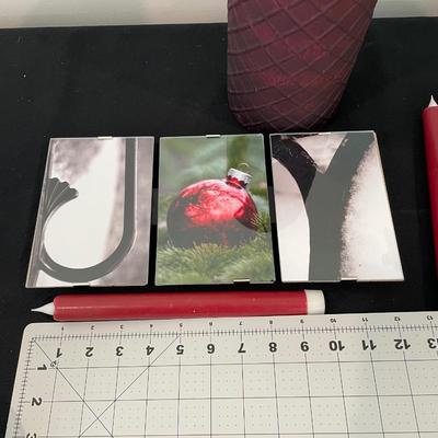 “Joy” Sign, Red battery operated candles, Beeswax candles
