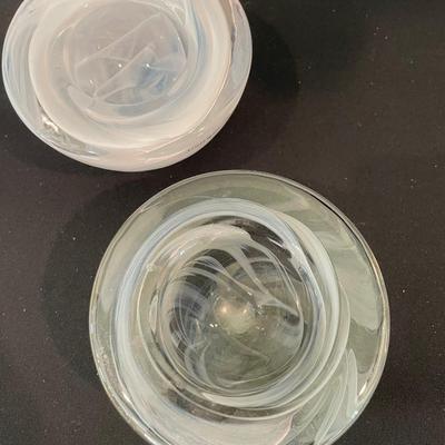 2 Kosta Boda Swirl Glass Votives