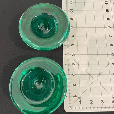2 Kosta Boda Green Swirl Glass Votives