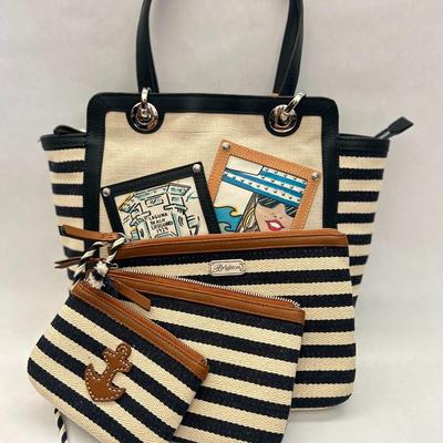 Brighton - Blue and Cream Tote Bag - Leather Handles (with Wallet & Coin Bags)