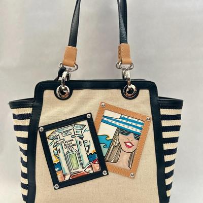 Brighton - Blue and Cream Tote Bag - Leather Handles (with Wallet & Coin Bags)