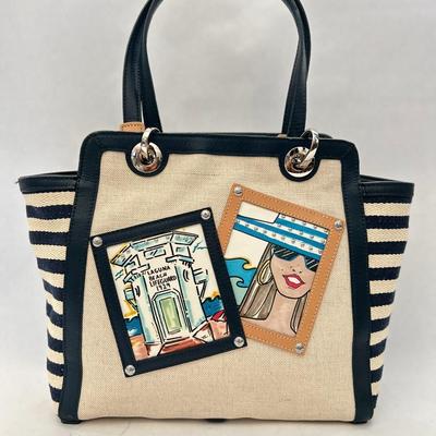 Brighton - Blue and Cream Tote Bag - Leather Handles (with Wallet & Coin Bags)