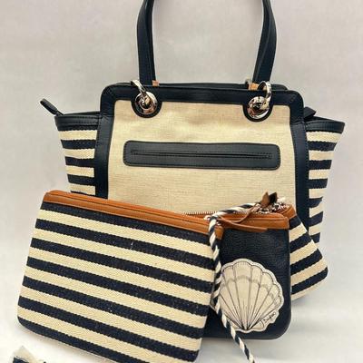 Brighton - Blue and Cream Tote Bag - Leather Handles (with Wallet & Coin Bags)