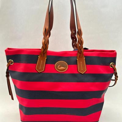 Dooney & Bourke- Red Magnetic Snap Inner Pockets Nylon Tote Bag