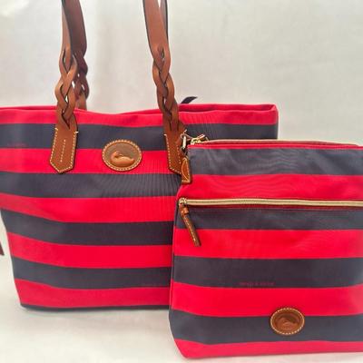 Dooney & Bourke- Red Magnetic Snap Inner Pockets Nylon Tote Bag